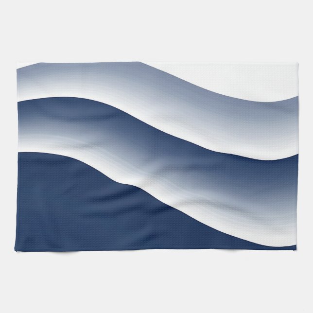 Linge De Cuisine Vagues océaniques abstraites bleu marine (Horizontal)