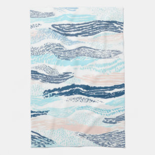 Linge De Cuisine Vagues océaniques abstraites motif texturé bleu ro