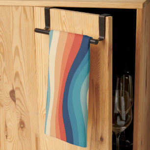 Linge De Cuisine Vagues Rétro Colorées Vintage