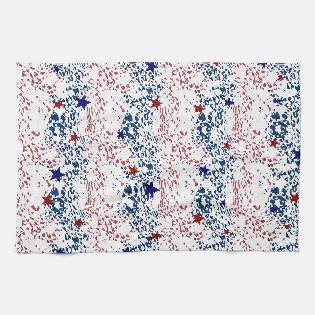 Linge De Cuisine Vagues rouges blanches et bleues avec des étoiles (Horizontal)