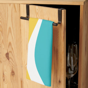 Linge De Cuisine Vagues simples 2 en Turquoise, Jaune et Blanc