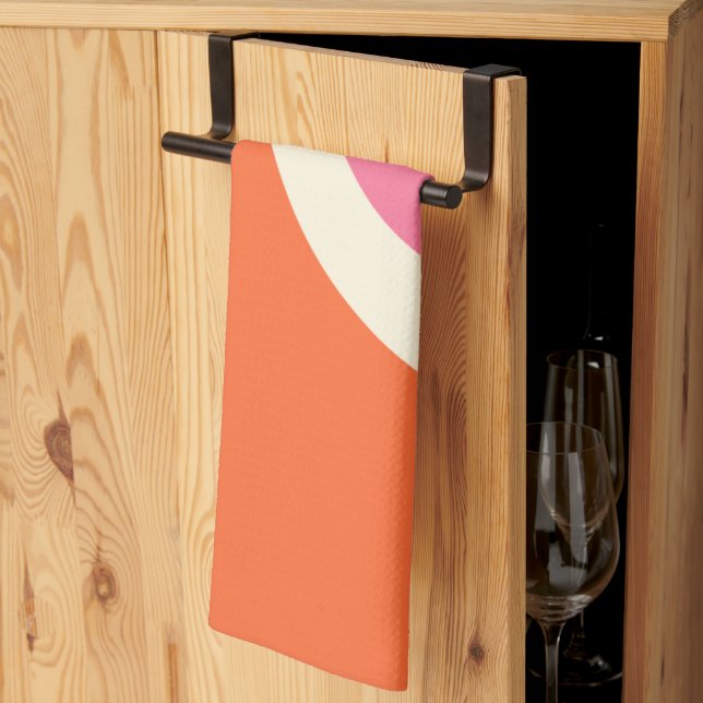 Linge De Cuisine Vagues simples 3 - rose, orange et crème (Pliage en tiers)