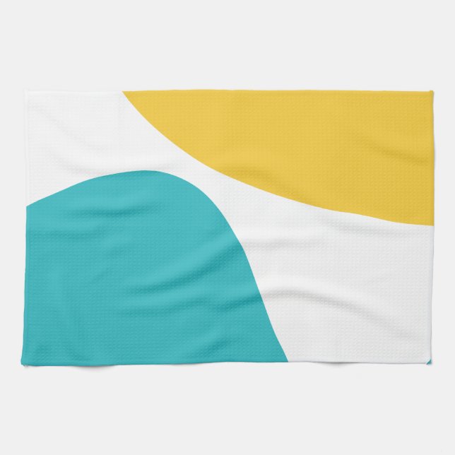 Linge De Cuisine Vagues simples 4 - Turquoise et Jaune (Horizontal)