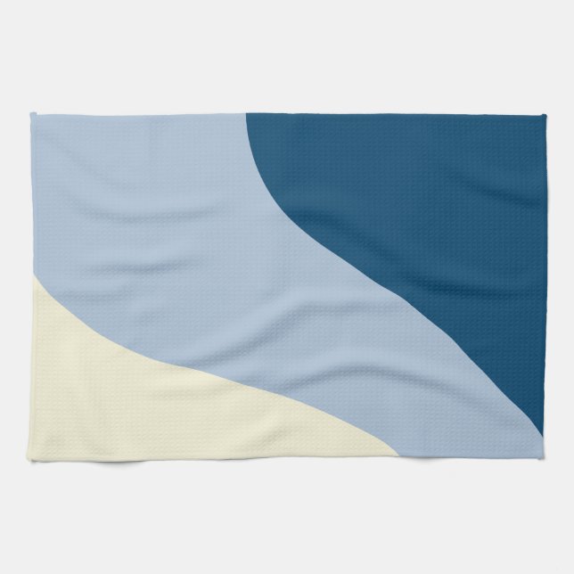 Linge De Cuisine Vagues simples - bleu foncé, bleu clair et crème (Horizontal)