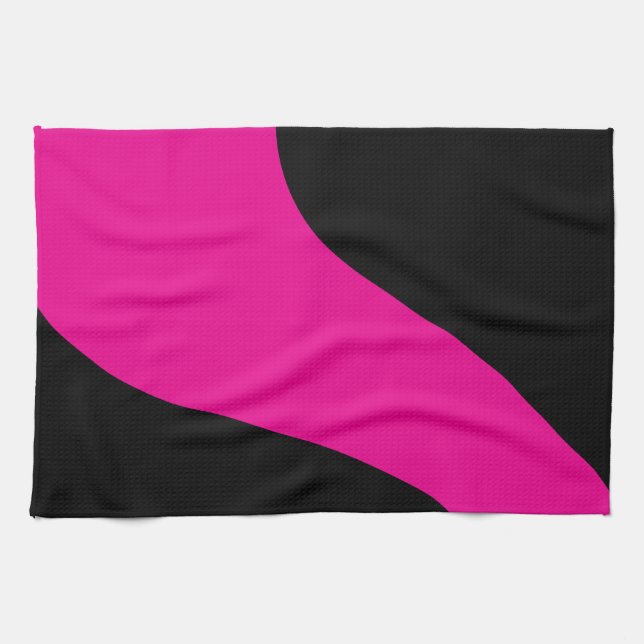 Linge De Cuisine Vagues simples en Magenta et noir (Horizontal)