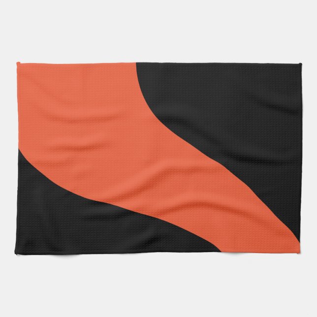 Linge De Cuisine Vagues simples en noir et orange (Horizontal)