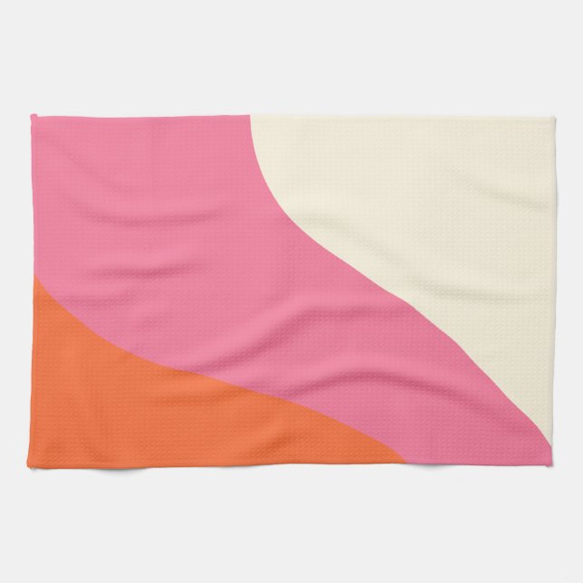 Linge De Cuisine Vagues simples - rose, orange et crème (Horizontal)