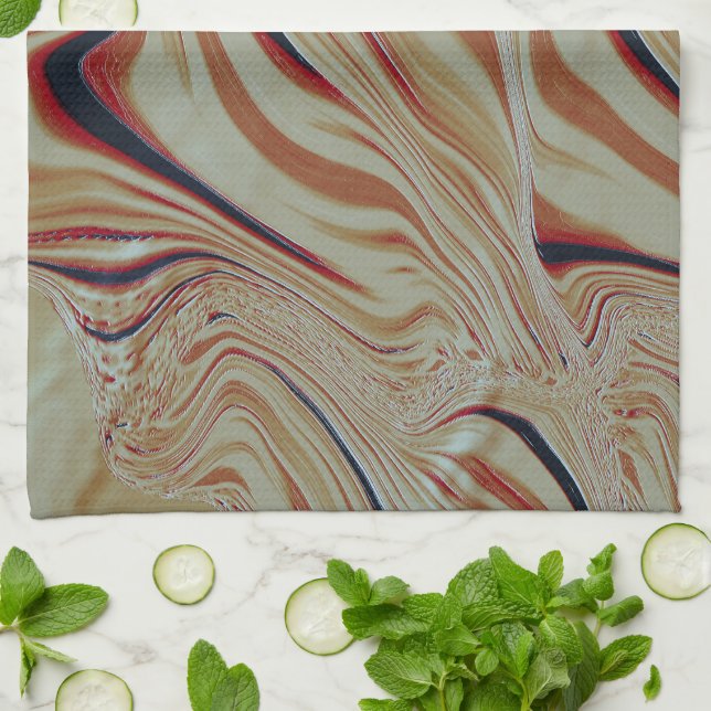 Linge De Cuisine Vagues sur base mixte en gris brun orange (Plié)