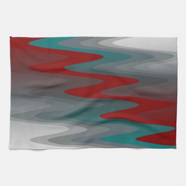 Linge De Cuisine vagues turquoises de gris bordeaux (Horizontal)