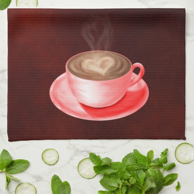 Linge De Cuisine Valentine Cappuccino Art Heart (Plié)
