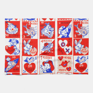 Linge De Cuisine Valentine Retro Love Hugs Motif