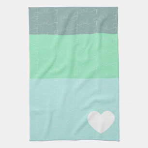 Linge De Cuisine Valentines Coeur Aimer Levé À La Main Bleu Vert
