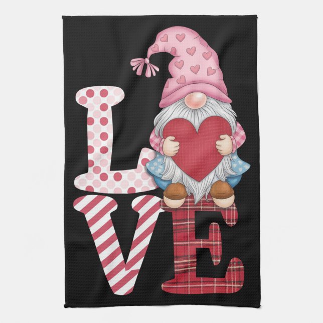 Linge De Cuisine Valentines Day Gnome Love Couple Cadeaux pour elle (Vertical)