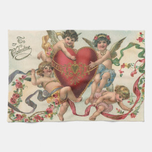 Linge De Cuisine Valentines vintages, Anges victoriens Coeur de Che