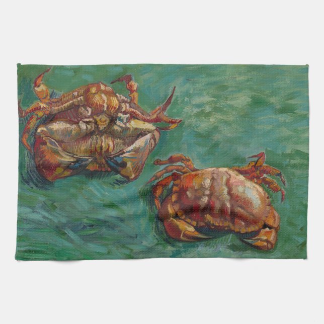 Linge De Cuisine Van Gogh Deux Crabes Art Impressionniste Vert (Horizontal)