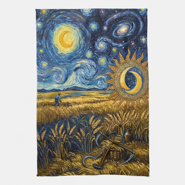 Linge De Cuisine Van Gogh Style Starry Harvest Golden Wheat (Vertical)