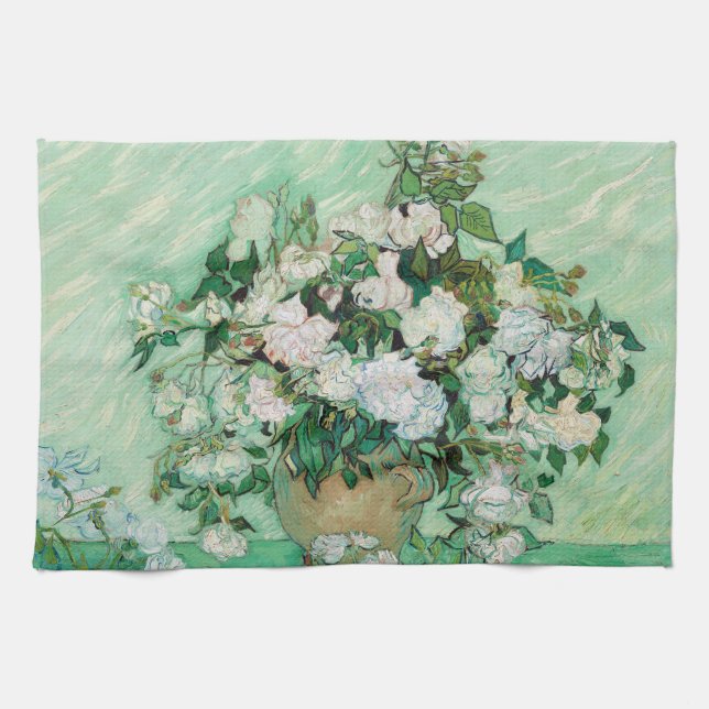 Linge De Cuisine Van Gogh Vase avec Roses Roses Roses Rose Peinture (Horizontal)