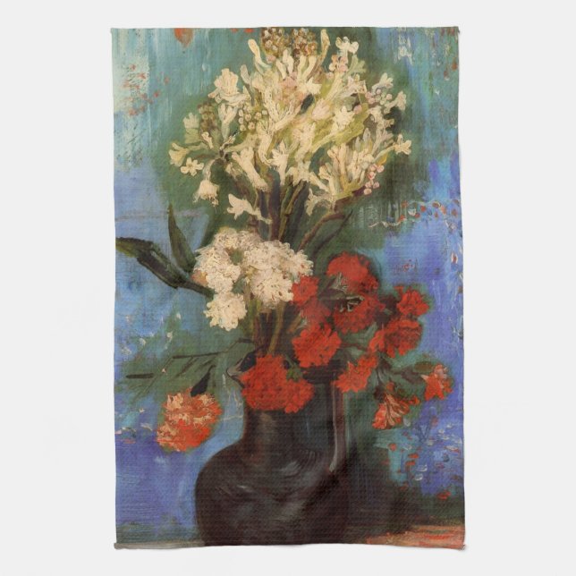 Linge De Cuisine Vase avec des Œillets de Vincent van Gogh (Vertical)