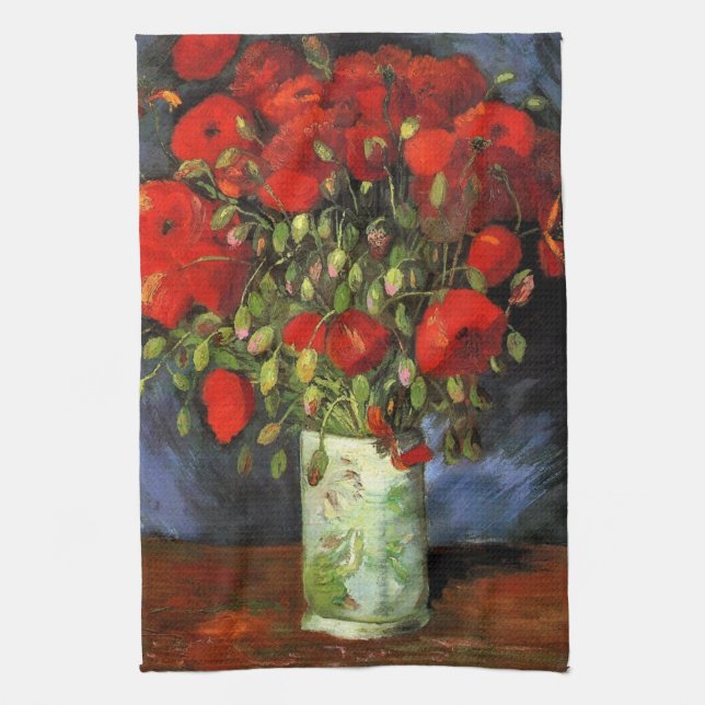 Linge De Cuisine Vase avec des pavots rouges par Vincent van Gogh (Vertical)
