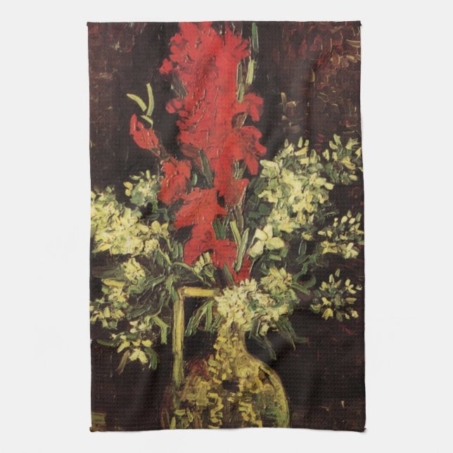 Linge De Cuisine Vase avec Gladioli, oeillets de Vincent van Gogh (Vertical)