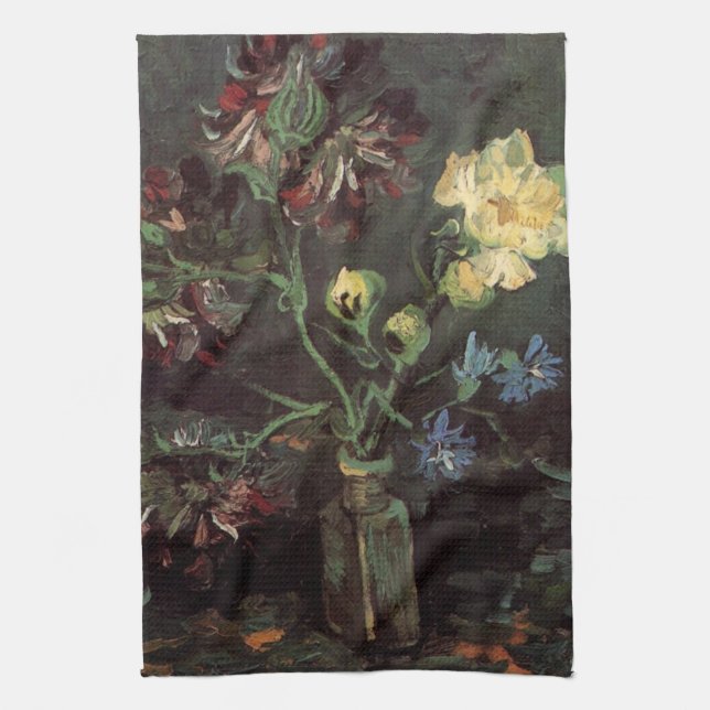 Linge De Cuisine Vase avec Myosotis et Pivoines de Vincent van Gogh (Vertical)