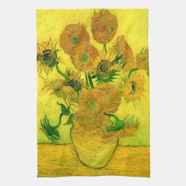 Linge De Cuisine Vase avec quinze tournesols Van Gogh Art (Vertical)