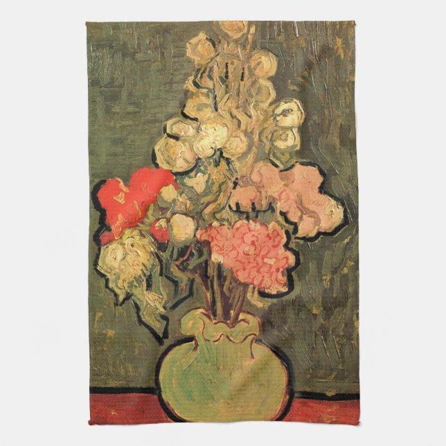 Linge De Cuisine Vase avec Rose Mallows par Vincent van Gogh (Vertical)