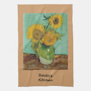 Linge De Cuisine Vase avec trois tournesols, Vincent van Gogh