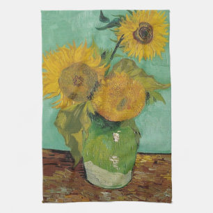 Linge De Cuisine Vase avec trois tournesols, Vincent van Gogh