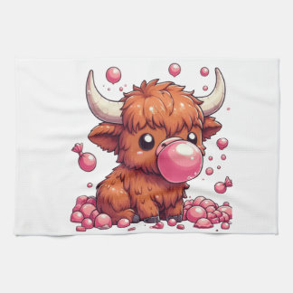 Linge De Cuisine Veau adorable de vache des Highlands soufflant des