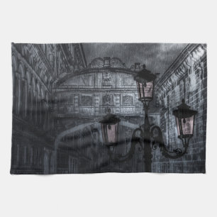 Linge De Cuisine Venise sombre Pluie Pont des Soupirs la nuit