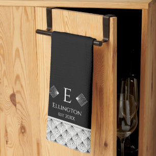 Linge De Cuisine Ventilateur Art déco noir et blanc Personnalisé