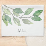Linge De Cuisine Verdure aquarelle personnalisée<br><div class="desc">Cette serviette de cuisine personnalisée unique est décorée avec de l'aquarelle verte et une typographie stylisée. Facile à personnaliser. Fait un grand cadeau pour le ménage. Aquarelle originale © Michele Davies.</div>