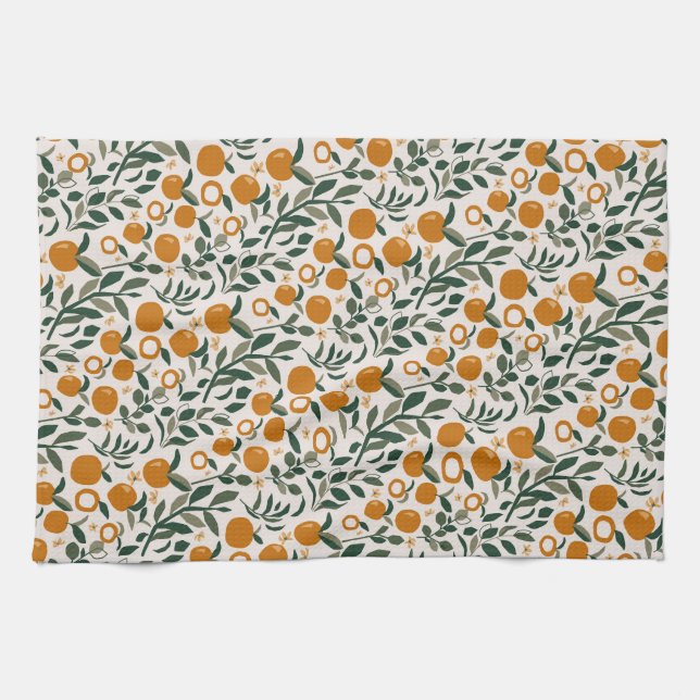 Linge De Cuisine Verger espagnol - motif d'oranges et feuille (Horizontal)
