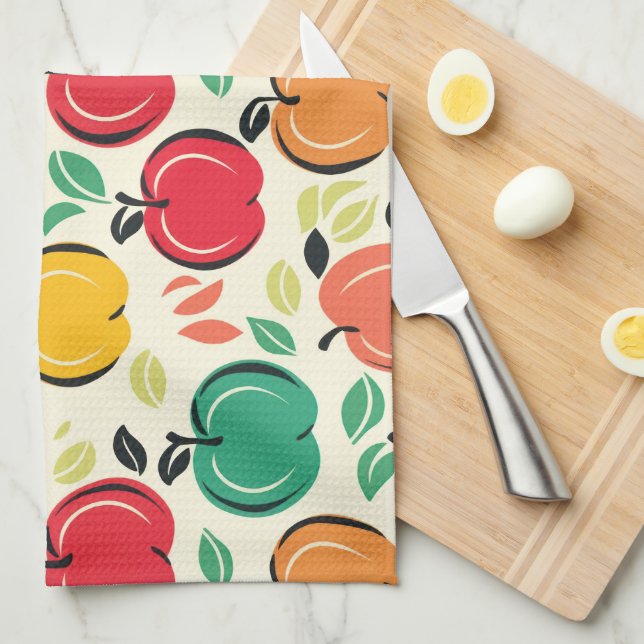 Linge De Cuisine Verger Rétro Pommes Moderne du Milieu du Siècle (Quart Plié)