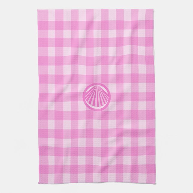 Linge De Cuisine Vérificateurs roses avec coque de mer- (Vertical)