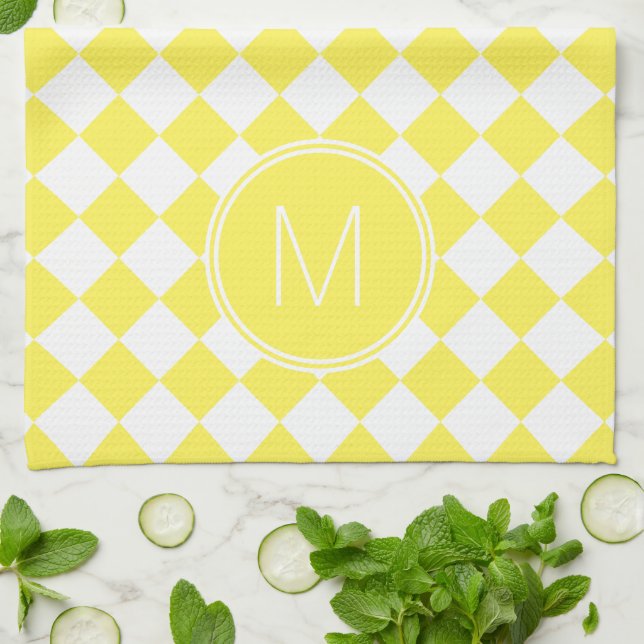 Linge De Cuisine Vérification Carreaux Jaune et Blanc Rétro (Plié)
