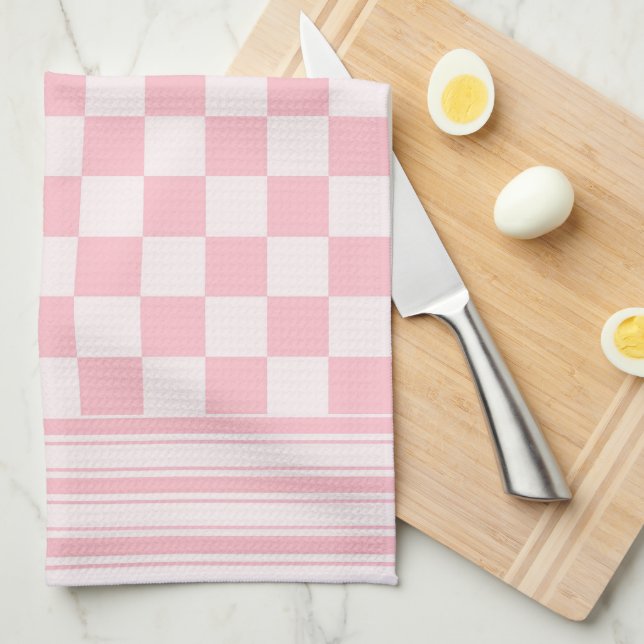 Linge De Cuisine Vérification rose et rayures (Quart Plié)