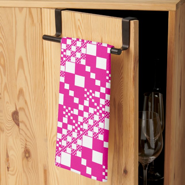 Linge De Cuisine Vérifié, Chèques en Magenta et Blanc (Pliage en tiers)