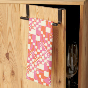Linge De Cuisine Vérifié, Chèques - rose, orange et crème