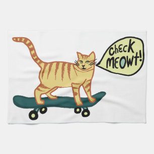 Linge De Cuisine Vérifier Meowt Punny Skateboard Tabby Cat