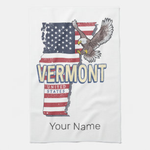 Linge De Cuisine Vermont États-Unis Retro State Carte Vintage États