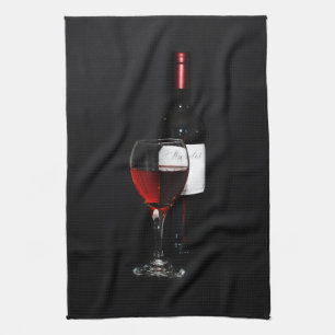 Linge De Cuisine verre et bouteille de vin rouge