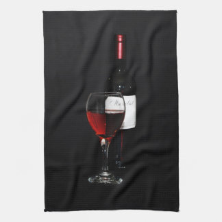 Linge De Cuisine verre et bouteille de vin rouge