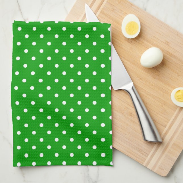 Linge De Cuisine Vert avec Pois blancs (Quart Plié)