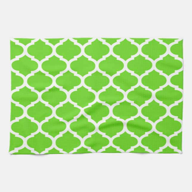 Linge De Cuisine Vert Citron Clair Motif Quatrefoil Marocain (Horizontal)