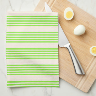 Linge De Cuisine Vert citron vert et beige cinq rayures motif