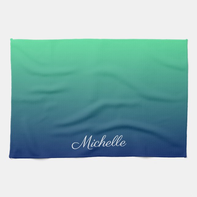 Linge De Cuisine Vert et bleu foncé personnalisé (Horizontal)