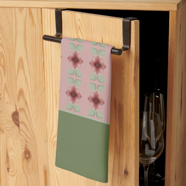 Linge De Cuisine Vert et rose (Pliage en tiers)