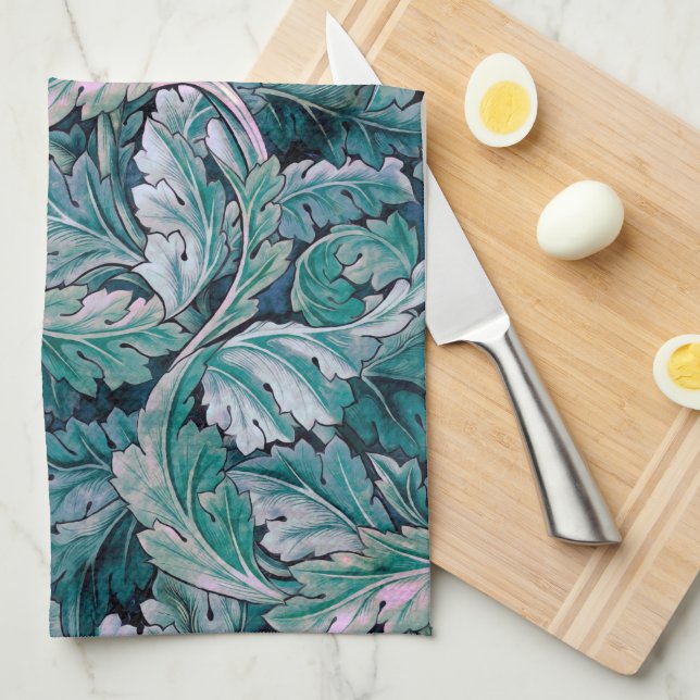 Linge De Cuisine Vert et Turquoise Feuilles Morris (Quart Plié)